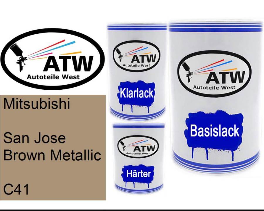 Mitsubishi, San Jose Brown Metallic, C41: 500ml Lackdose + 500ml Klarlack + 250ml Härter - Set, von ATW Autoteile West.